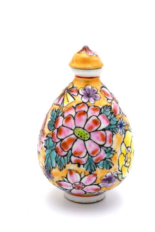 Chinesische Porzellan Schnupftabakflasche - Bunte Blumen 2 2