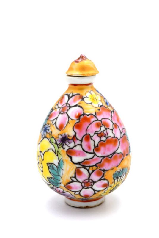 Chinesische Porzellan Schnupftabakflasche - Bunte Blumen 2 3