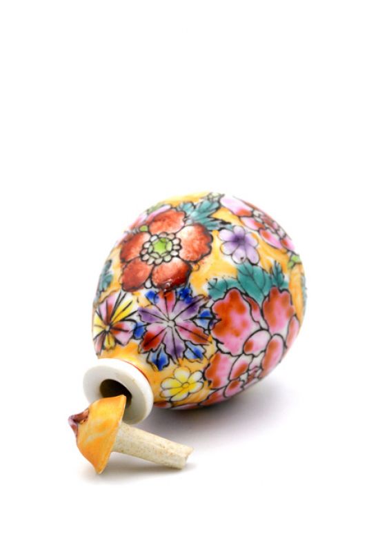 Chinesische Porzellan Schnupftabakflasche - Bunte Blumen 2 4