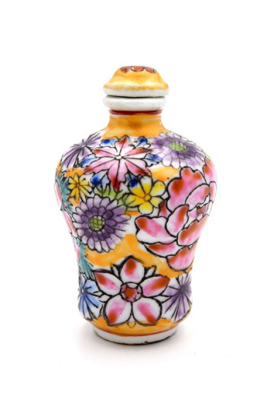 Chinesische Porzellan Schnupftabakflasche - Bunte Blumen 3 2