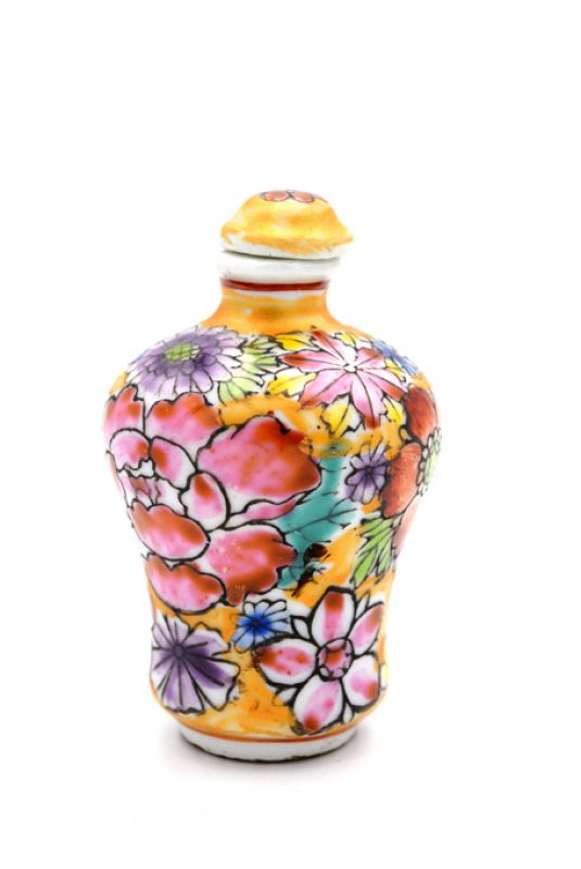 Chinesische Porzellan Schnupftabakflasche - Bunte Blumen 3 3