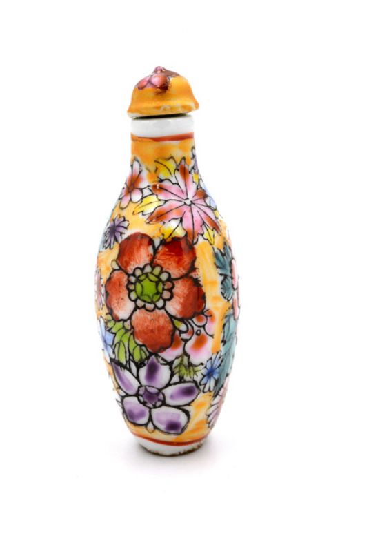 Chinesische Porzellan Schnupftabakflasche - Bunte Blumen 5 2