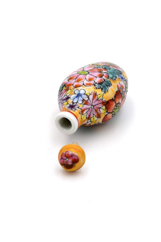 Chinesische Porzellan Schnupftabakflasche - Bunte Blumen 5 4