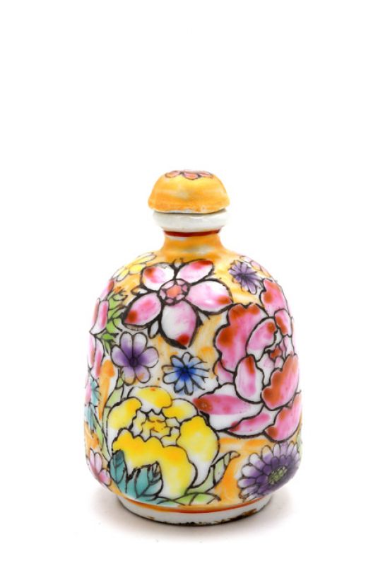 Chinesische Porzellan Schnupftabakflasche - Bunte Blumen 6 2
