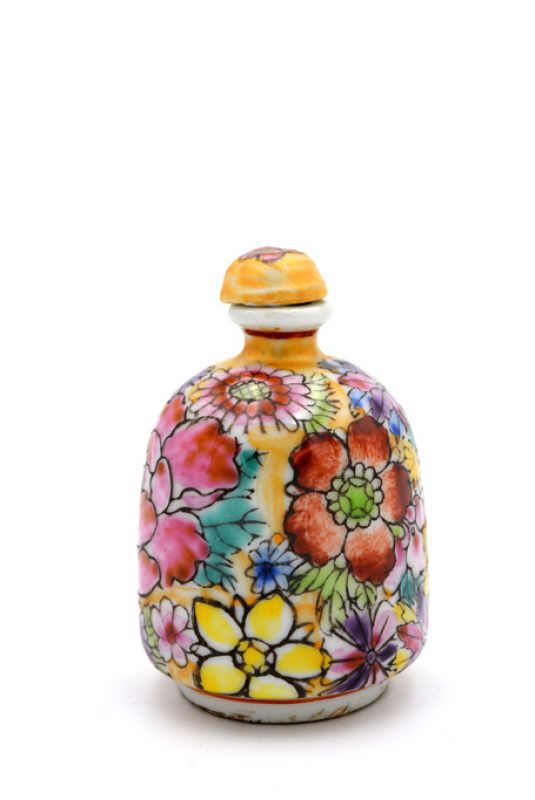 Chinesische Porzellan Schnupftabakflasche - Bunte Blumen 6 3
