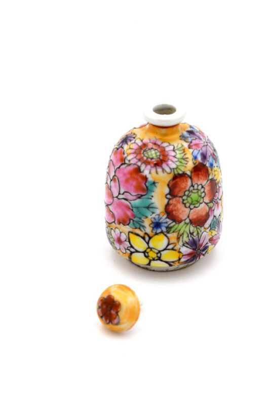 Chinesische Porzellan Schnupftabakflasche - Bunte Blumen 6 4