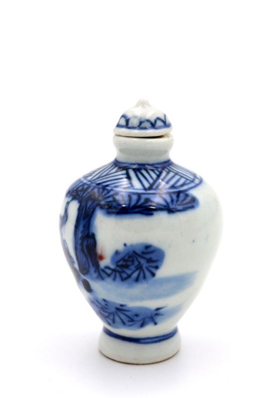 Chinesische Porzellan Schnupftabakflasche - Der Mann und der Tiger 2