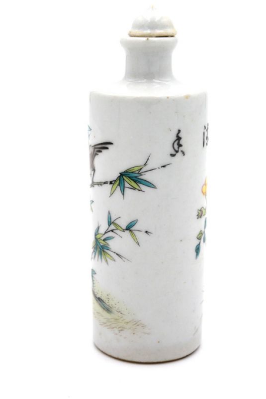 Chinesische Porzellan Schnupftabakflasche - Der Vogel auf dem Schilf 2