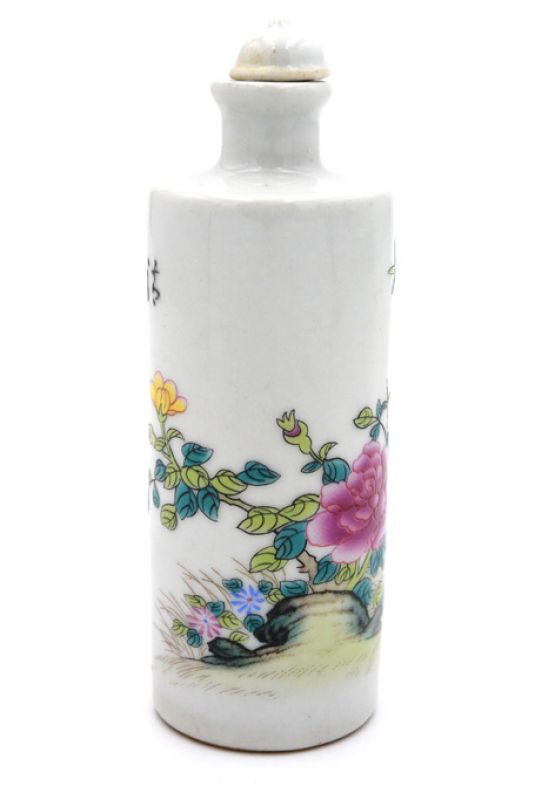 Chinesische Porzellan Schnupftabakflasche - Der Vogel auf dem Schilf 3