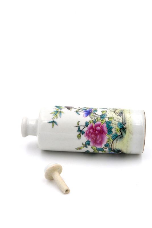 Chinesische Porzellan Schnupftabakflasche - Der Vogel auf dem Schilf 4