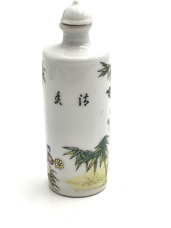 Chinesische Porzellan Schnupftabakflasche - Der Vogel und der Bambus 3