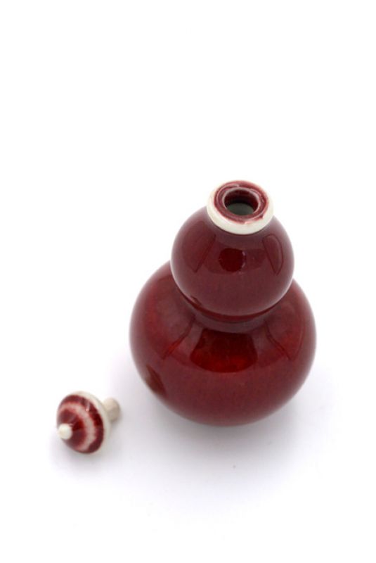 Chinesische Porzellan Schnupftabakflasche - Dunkelrot 2 2