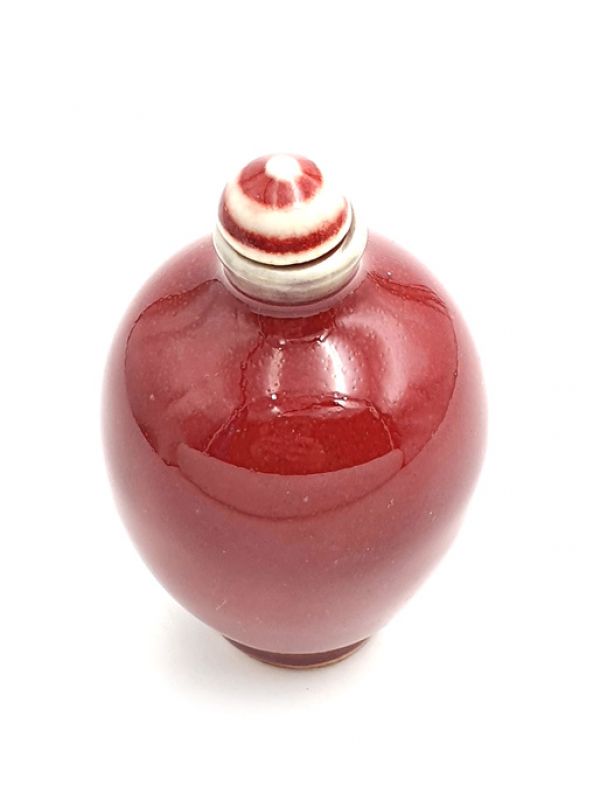 Chinesische Porzellan Schnupftabakflasche - Dunkelrot 5 2