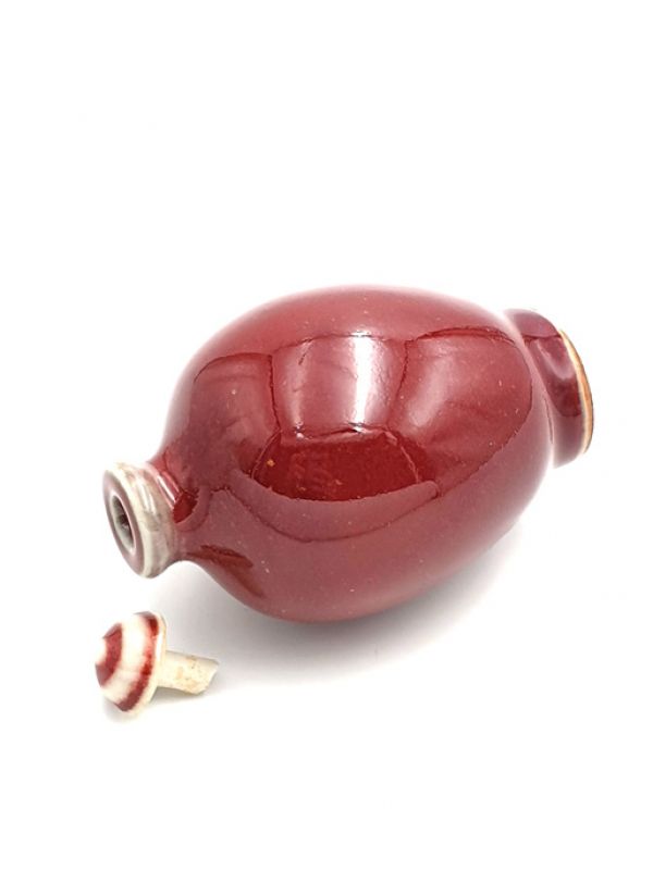Chinesische Porzellan Schnupftabakflasche - Dunkelrot 5 3