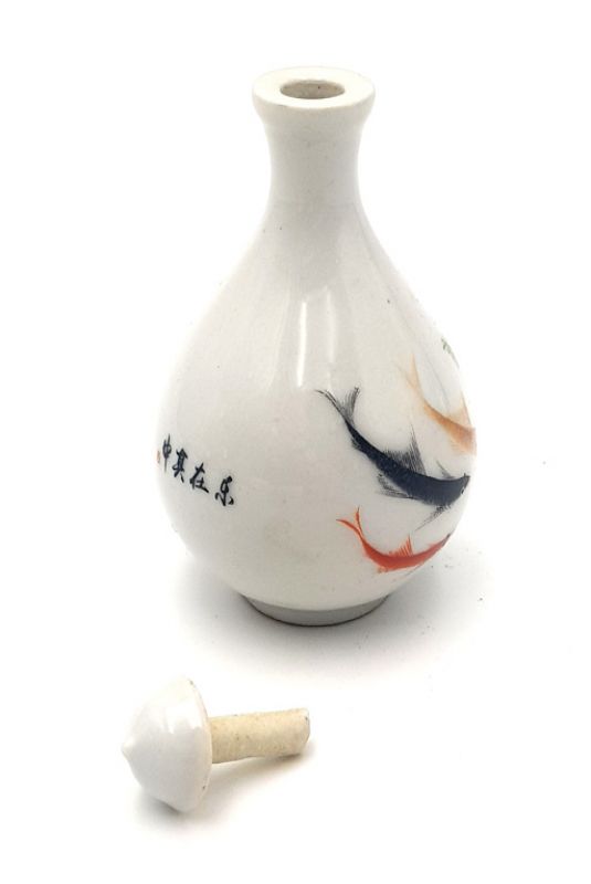 Chinesische Porzellan Schnupftabakflasche - Fisch - Feng Shui 2 3