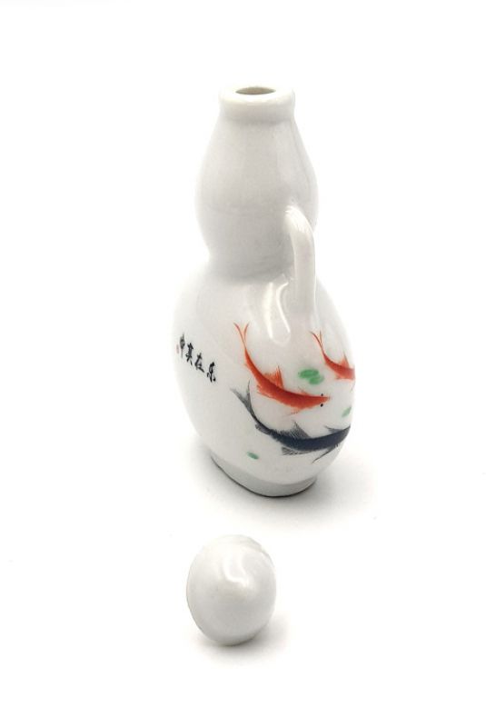 Chinesische Porzellan Schnupftabakflasche - Fisch - Feng Shui 3 3