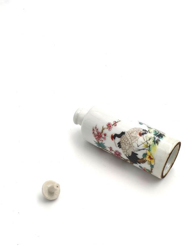 Chinesische Porzellan Schnupftabakflasche - Kranich 3