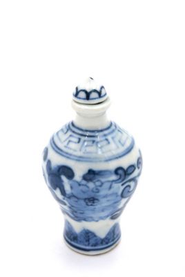 Chinesische Porzellan Schnupftabakflasche - Weiß und Blau - Blume 5