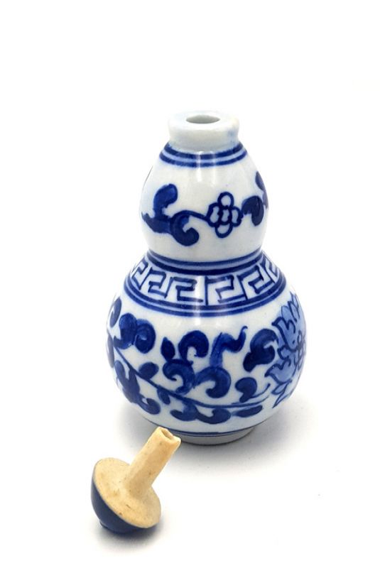 Chinesische Porzellan Schnupftabakflasche - Weiß und Blau - Blume 6 2