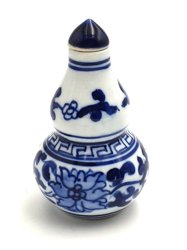 Chinesische Porzellan Schnupftabakflasche - Weiß und Blau - Blume 9 2