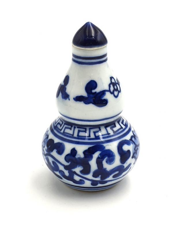 Chinesische Porzellan Schnupftabakflasche - Weiß und Blau - Blume 9 3