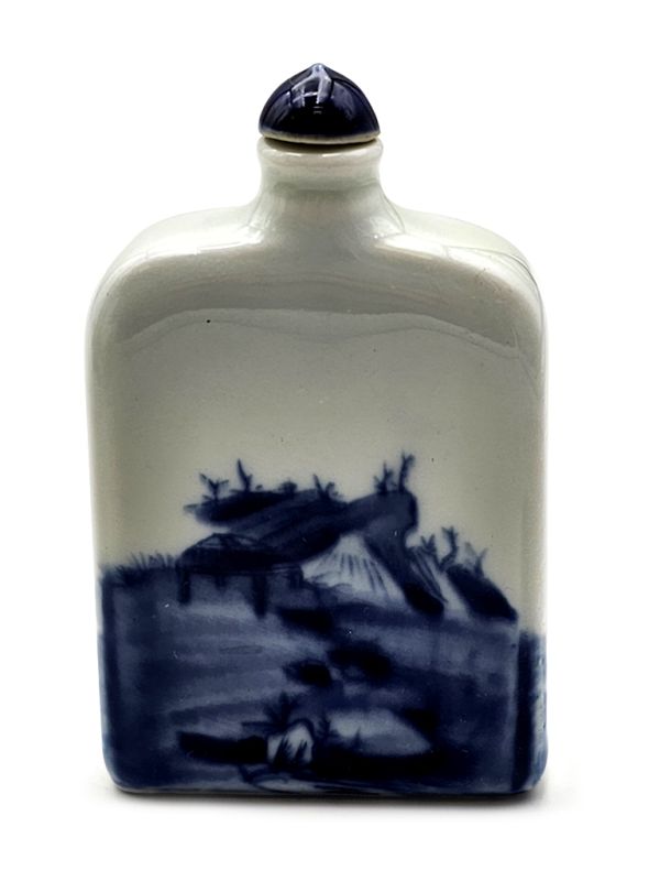 Chinesische Porzellan Schnupftabakflasche - Weiß und Blau - Landschaft 2 2