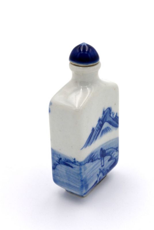 Chinesische Porzellan Schnupftabakflasche - Weiß und Blau - Landschaft 5 2