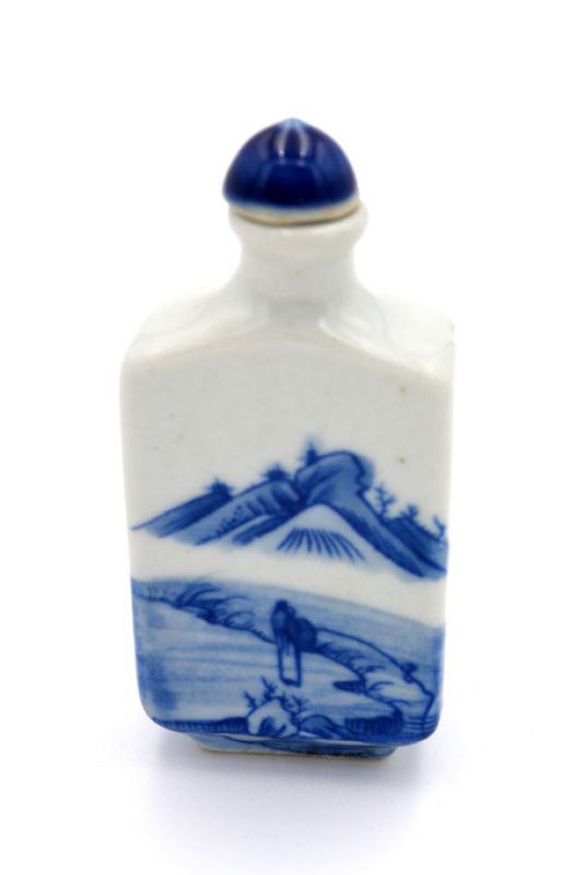 Chinesische Porzellan Schnupftabakflasche - Weiß und Blau - Landschaft 5 3