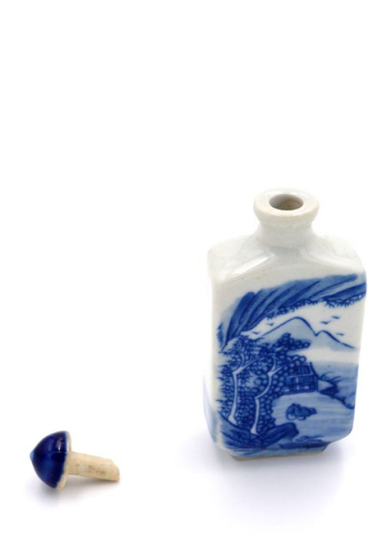 Chinesische Porzellan Schnupftabakflasche - Weiß und Blau - Landschaft 5 4