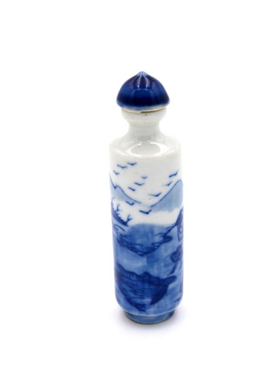 Chinesische Porzellan Schnupftabakflasche - Weiß und Blau - Landschaft 7 3