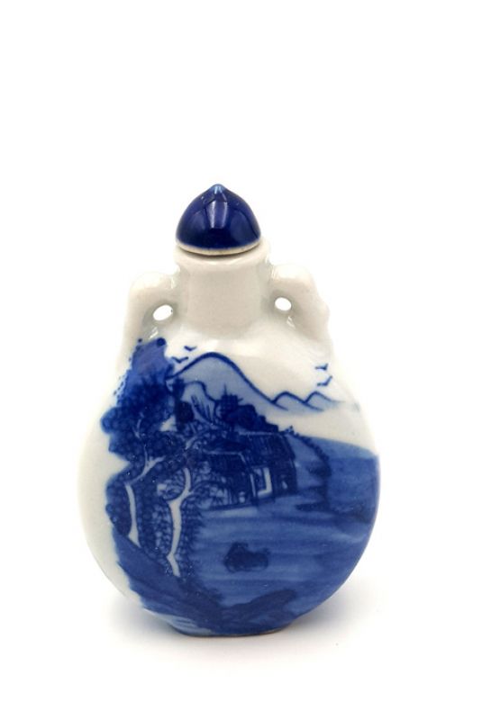 Chinesische Porzellan Schnupftabakflasche - Weiß und Blau - Landschaft 8 2