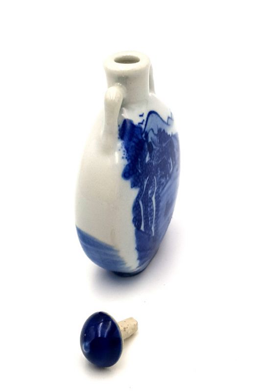 Chinesische Porzellan Schnupftabakflasche - Weiß und Blau - Landschaft 8 3