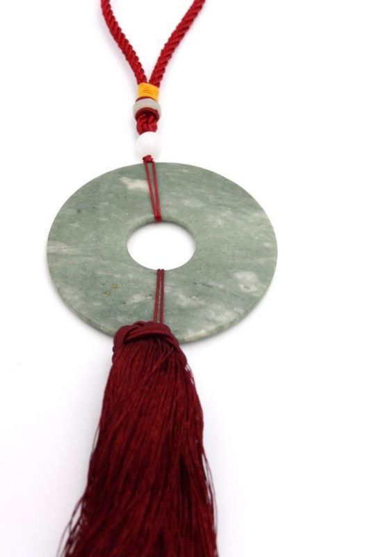 Chinesische Quaste - Jade Bi-Scheibe - Grün und Rot 2