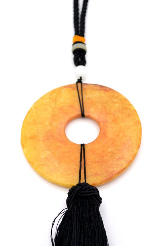 Chinesische Quaste - Jade Bi-Scheibe - Orange and Schwarz 2