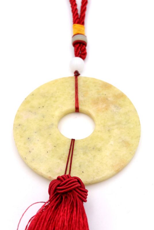 Chinesische Quaste - Jade Bi-Scheibe - Weiß und Rot 2