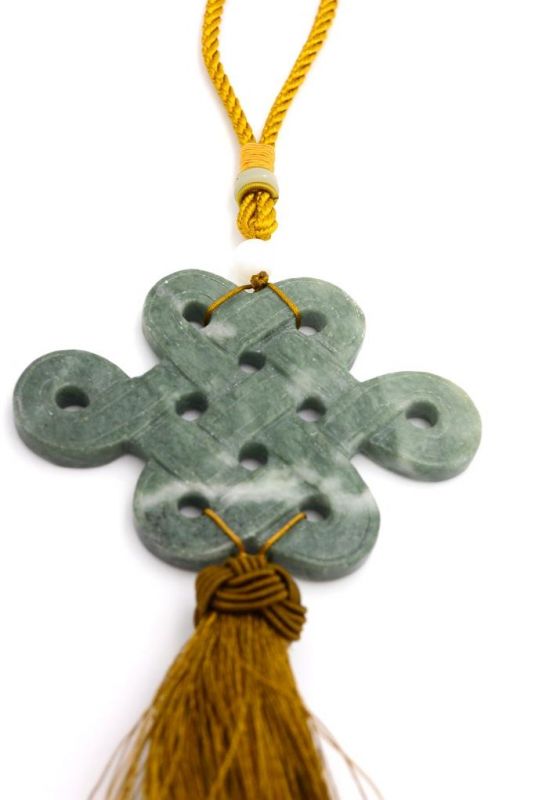 Chinesische Quaste - Jade Endlosknoten - Grün und Gold 2