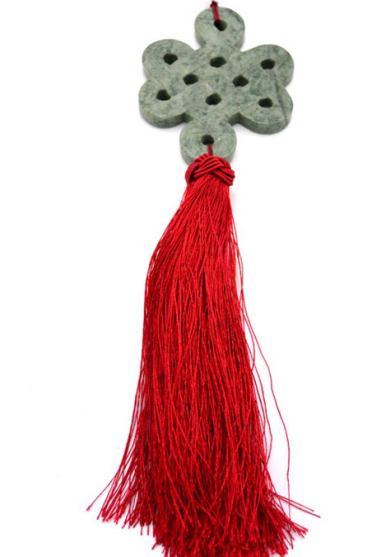 Chinesische Quaste - Jade Endlosknoten - Grün und Rot 3