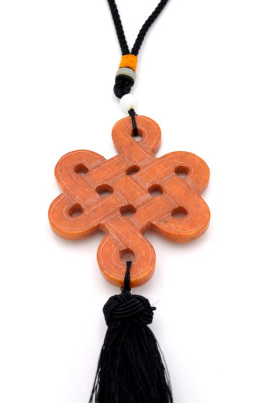 Chinesische Quaste - Jade Endlosknoten - Orange and Schwarz 2