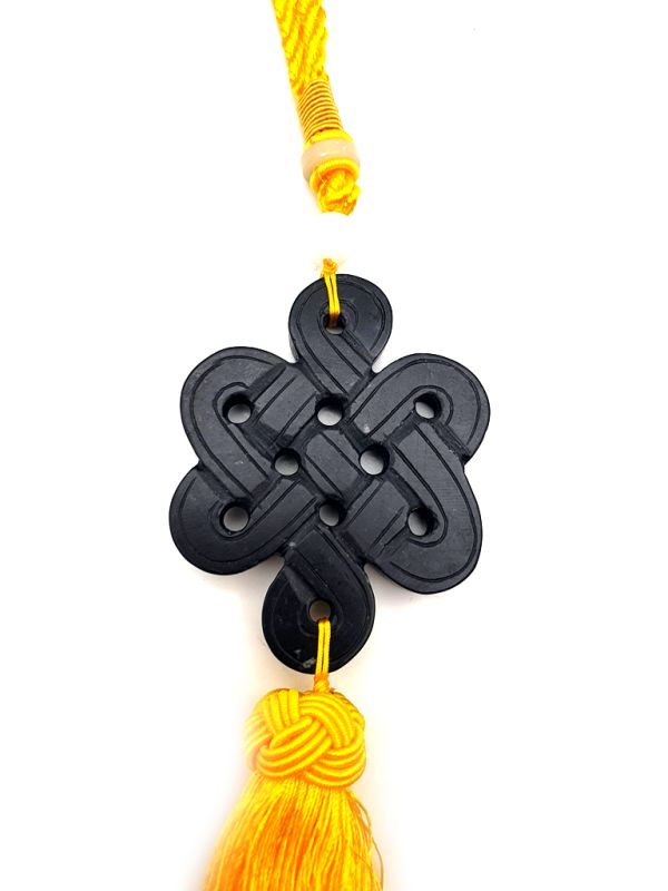 Chinesische Quaste - Jade Endlosknoten - Schwarz und Gold 2