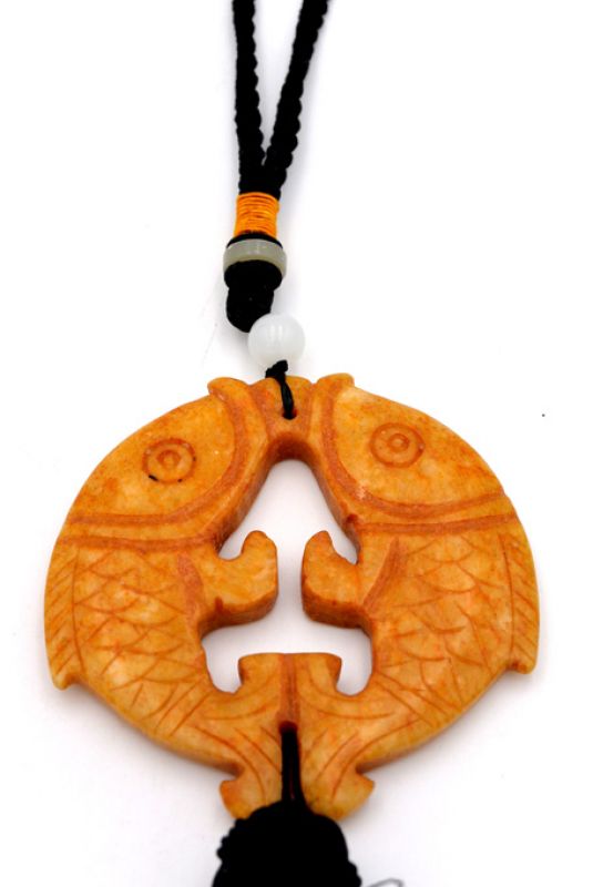 Chinesische Quaste - Jade Fisch - Orange and Schwarz 2