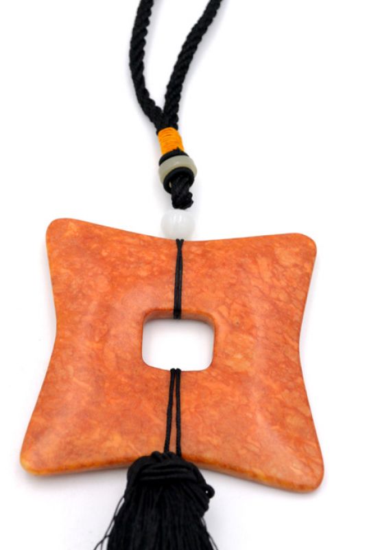 Chinesische Quaste - Jade Quadrat - Orange and Schwarz 2