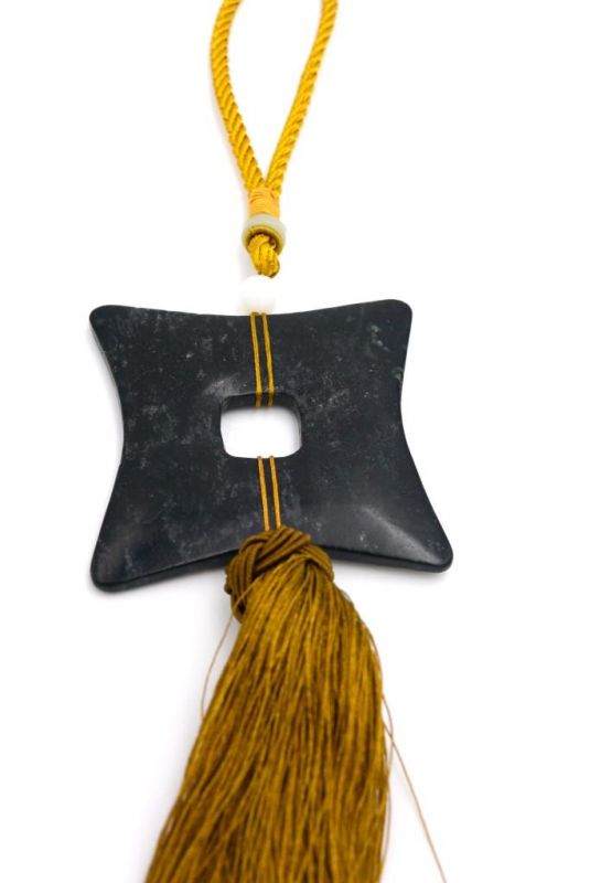 Chinesische Quaste - Jade Quadrat - Schwarz und Gold 2