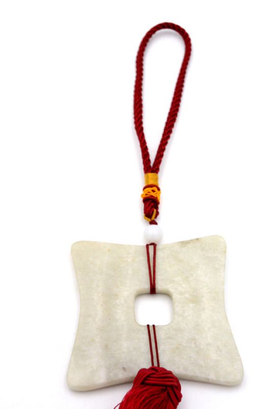 Chinesische Quaste - Jade Quadrat - Weiß und Rot 2