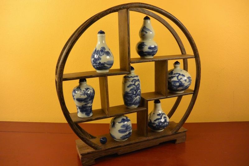 Chinesische Regal + Schnupftabakflasche - Blau und Weiß 2