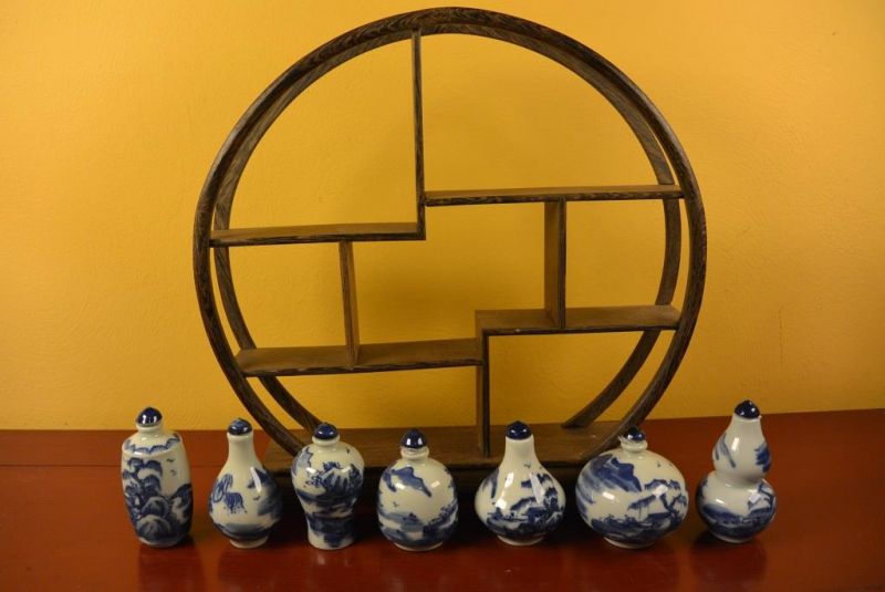 Chinesische Regal + Schnupftabakflasche - Blau und Weiß 5