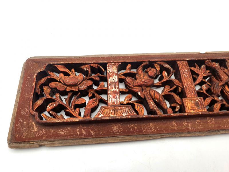 Chinesische Schnitzereien Qing-Dynastie Bordeauxrot und Gold 1 2