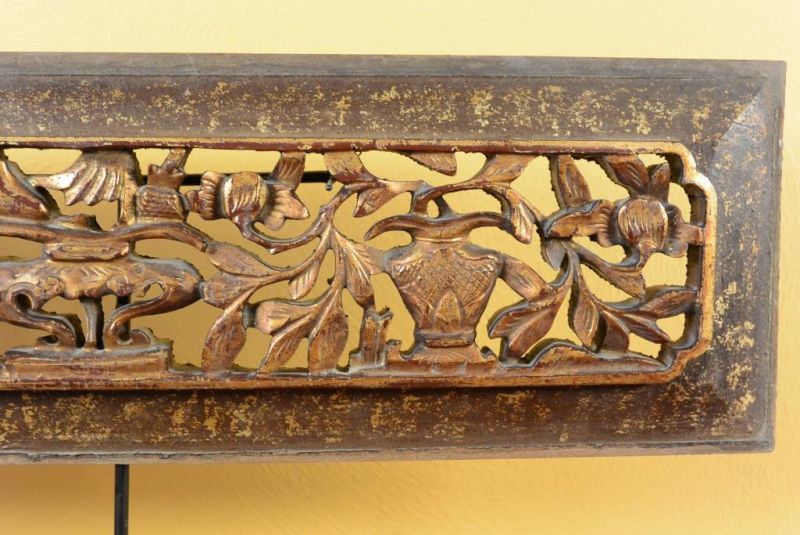Chinesische Schnitzereien Qing-Dynastie Bordeauxrot und Gold 2 4