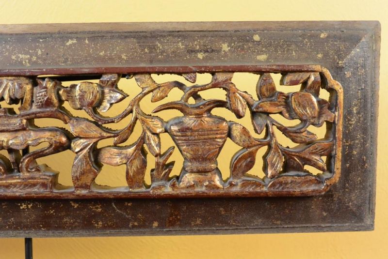 Chinesische Schnitzereien Qing-Dynastie Bordeauxrot und Gold 5 4