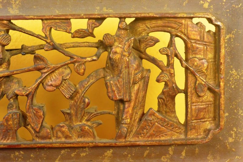 Chinesische Schnitzereien Qing-Dynastie Braun und Gold 12 3