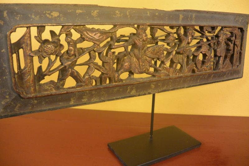 Chinesische Schnitzereien Qing-Dynastie Braun und Gold 12 5
